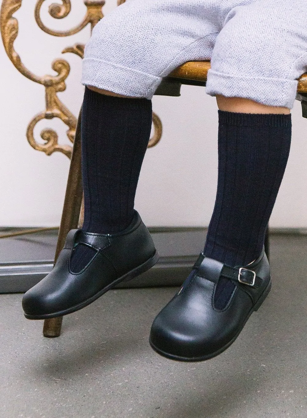 Baby Ribbed Knee High Socks in Navy