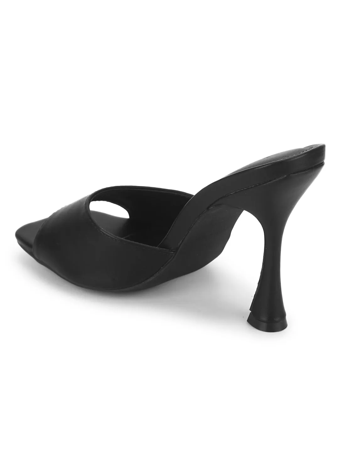Black PU High Heel Mules