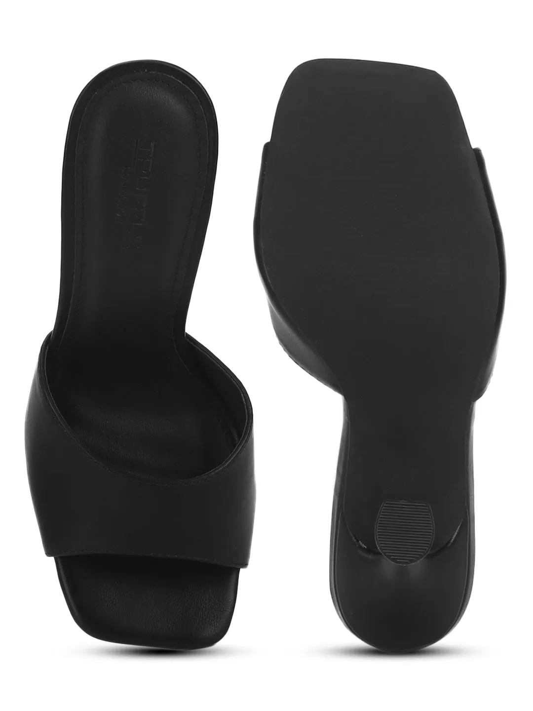 Black PU High Heel Mules