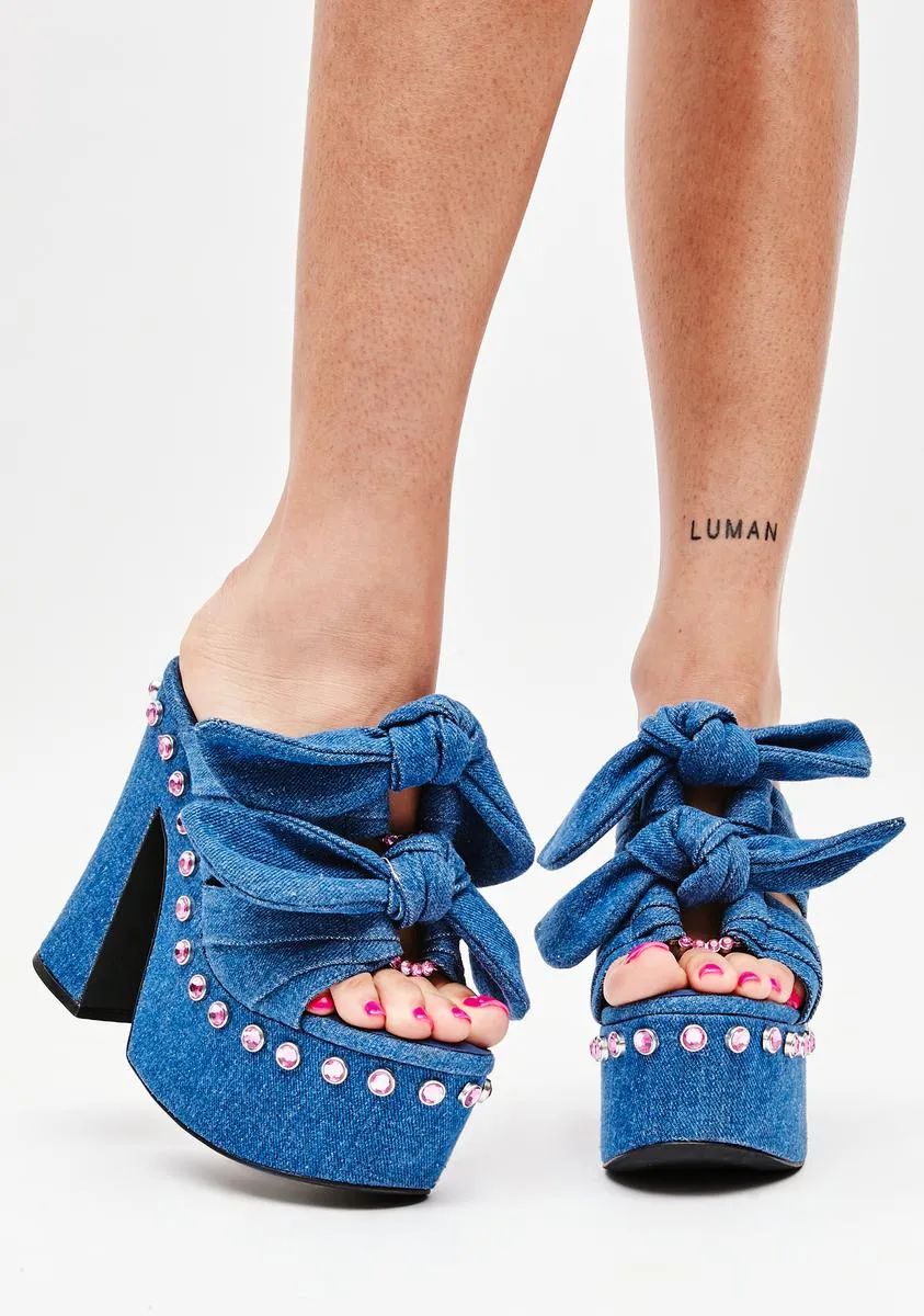 Denim Strike A Pose Bow Mule Heels