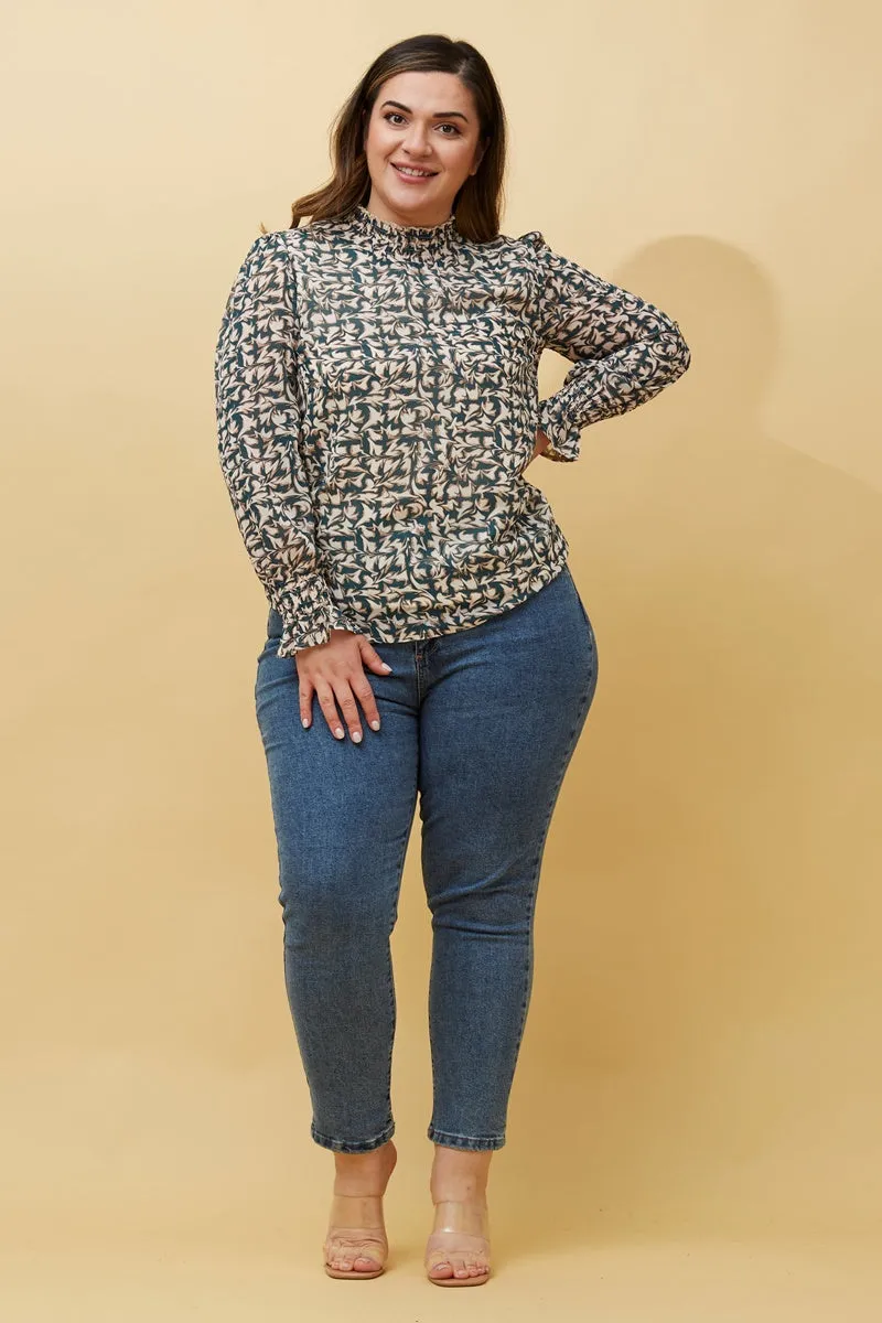 DIANA ABSTRACT PRINT BLOUSE- Emerald pattern