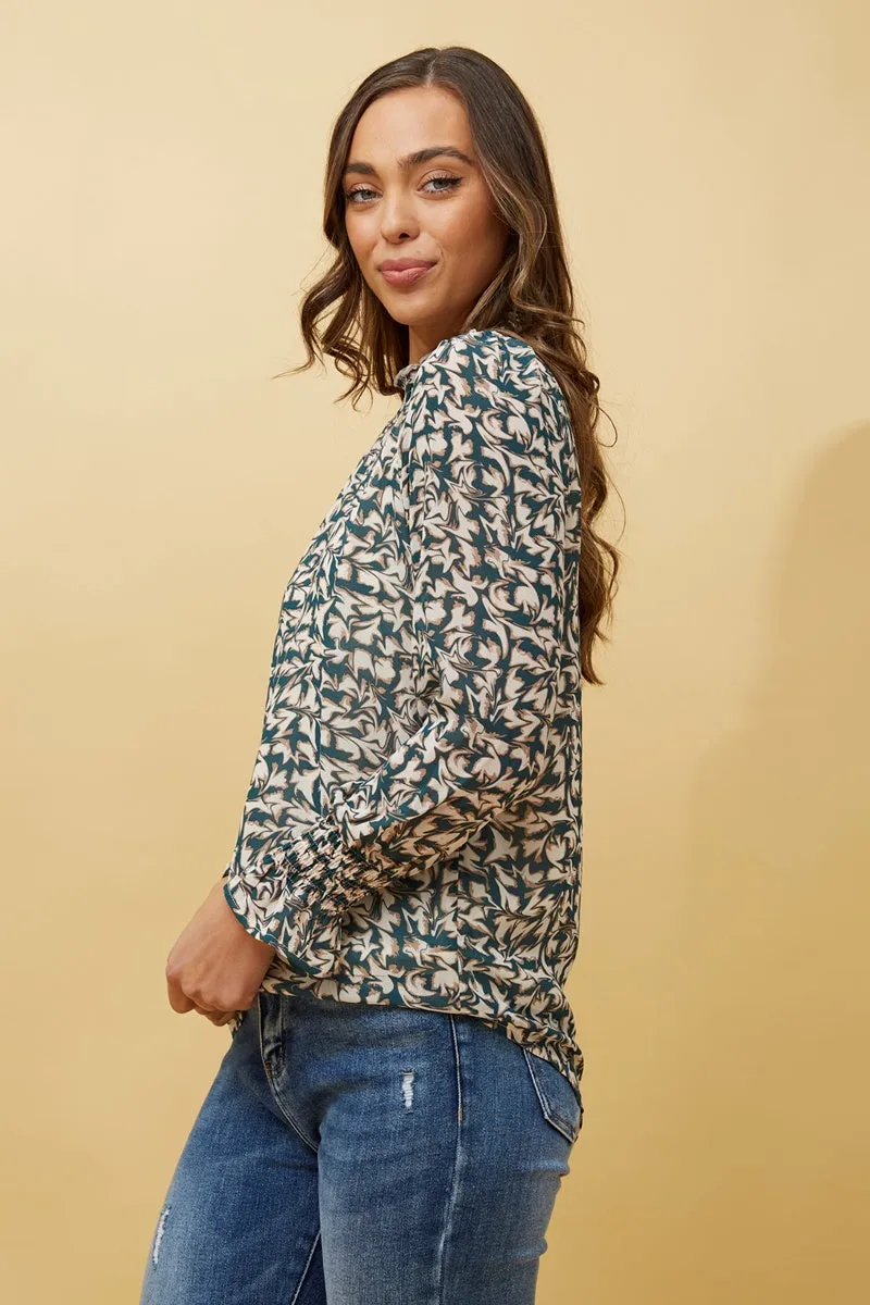 DIANA ABSTRACT PRINT BLOUSE- Emerald pattern
