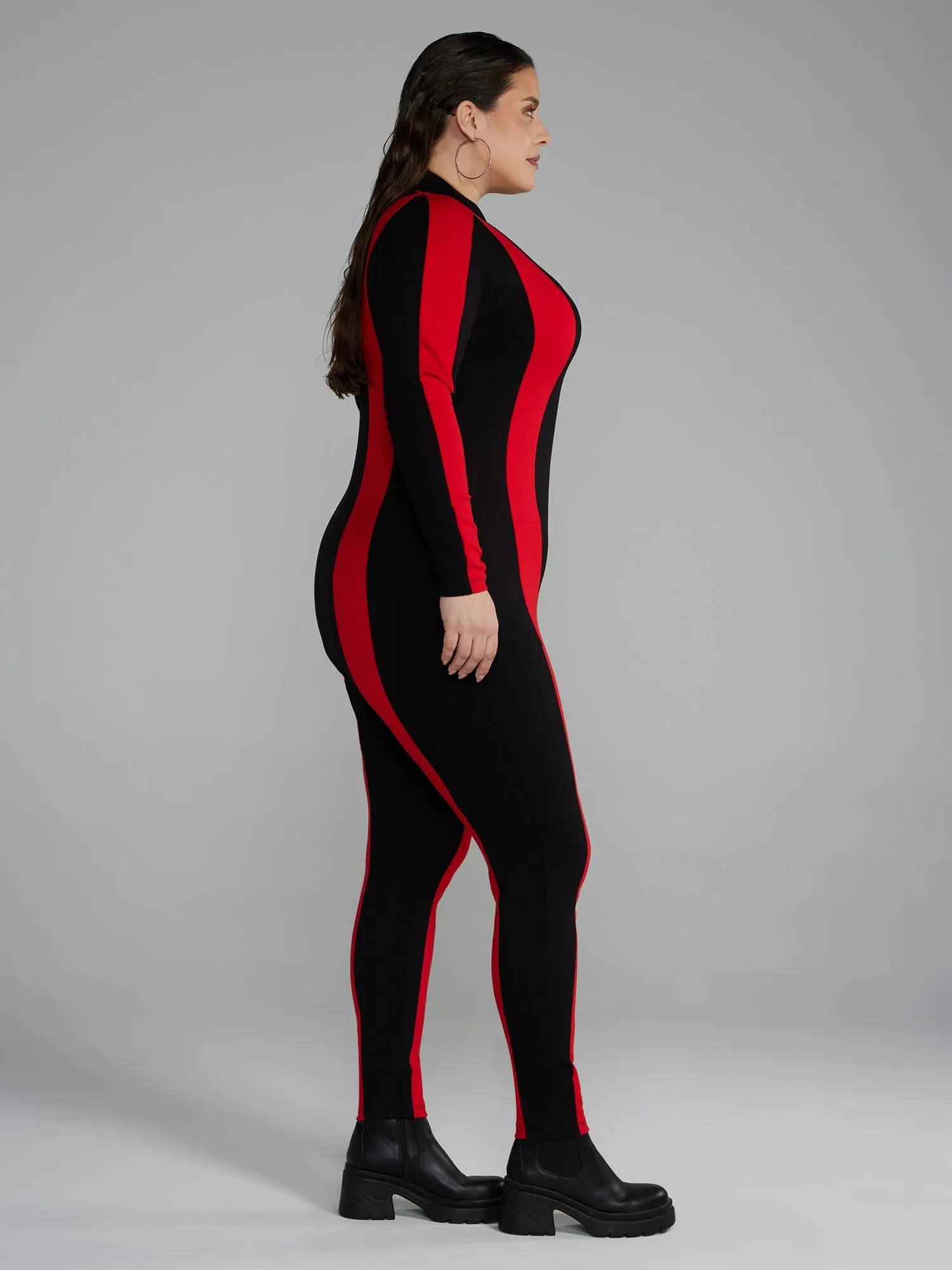 Fashion To Figure - Zipper Front Striped Catsuit