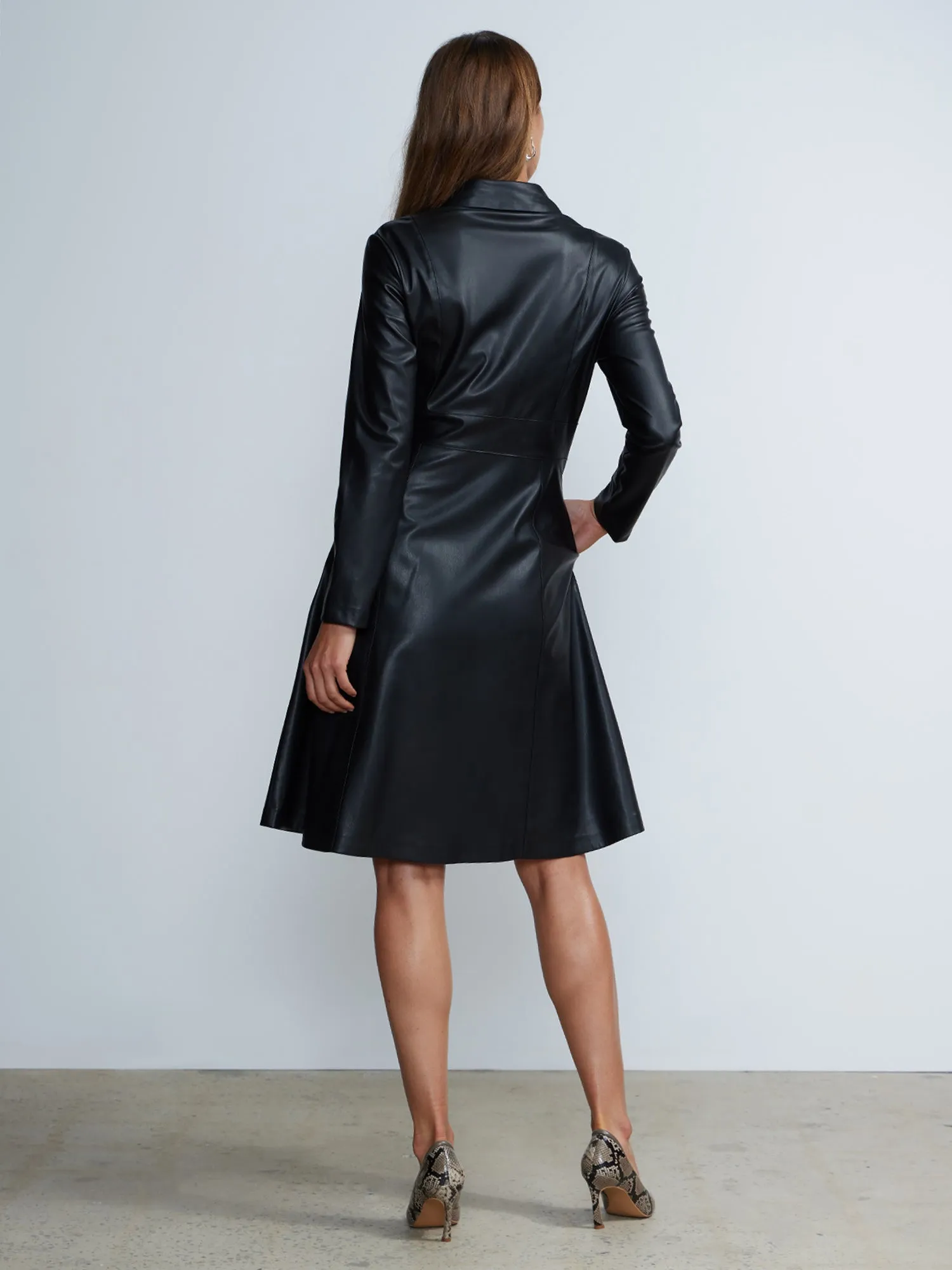 Faux Leather Flared Dress