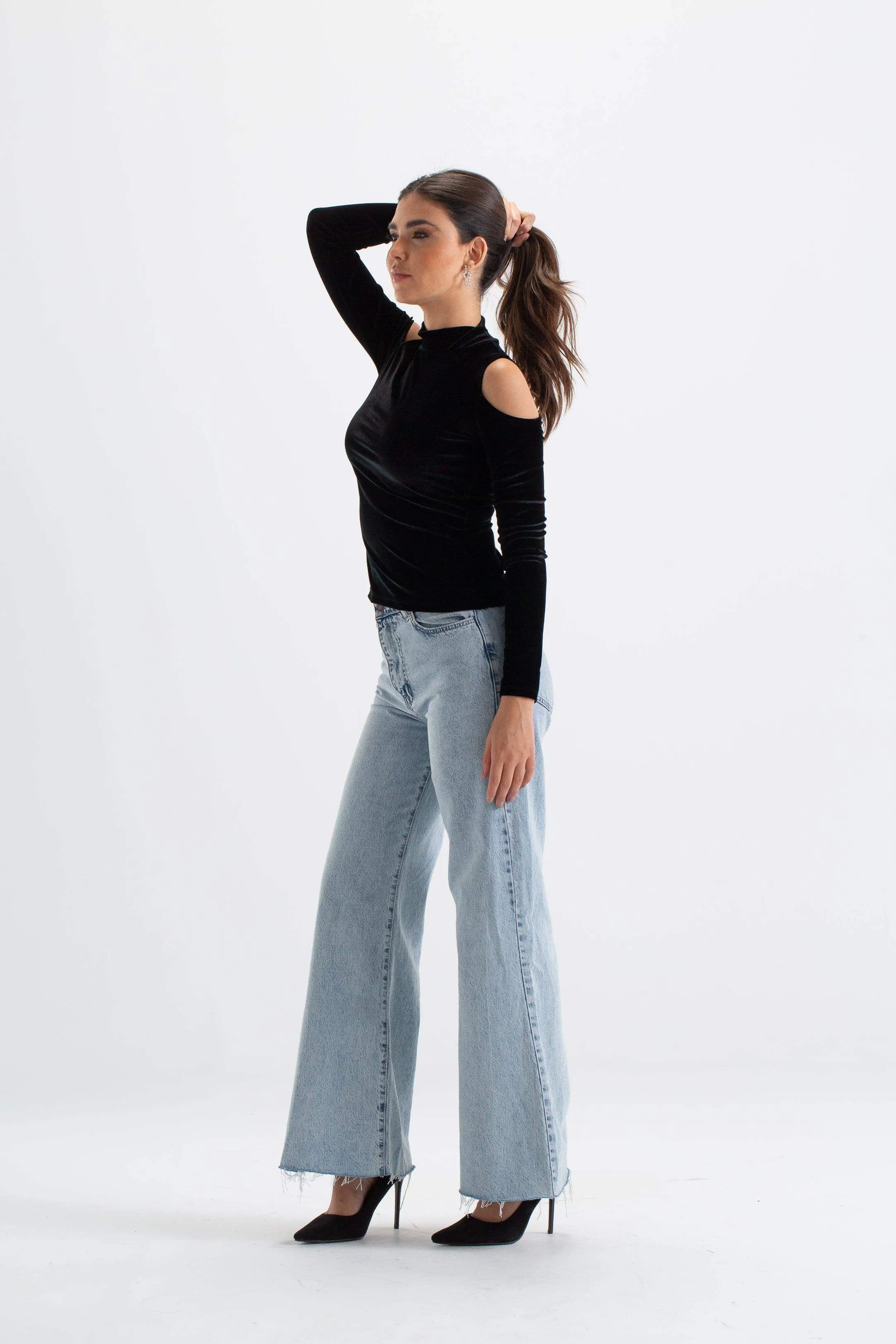 High Neck Shoulder Cut Top