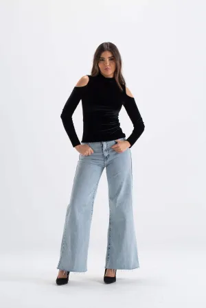 High Neck Shoulder Cut Top