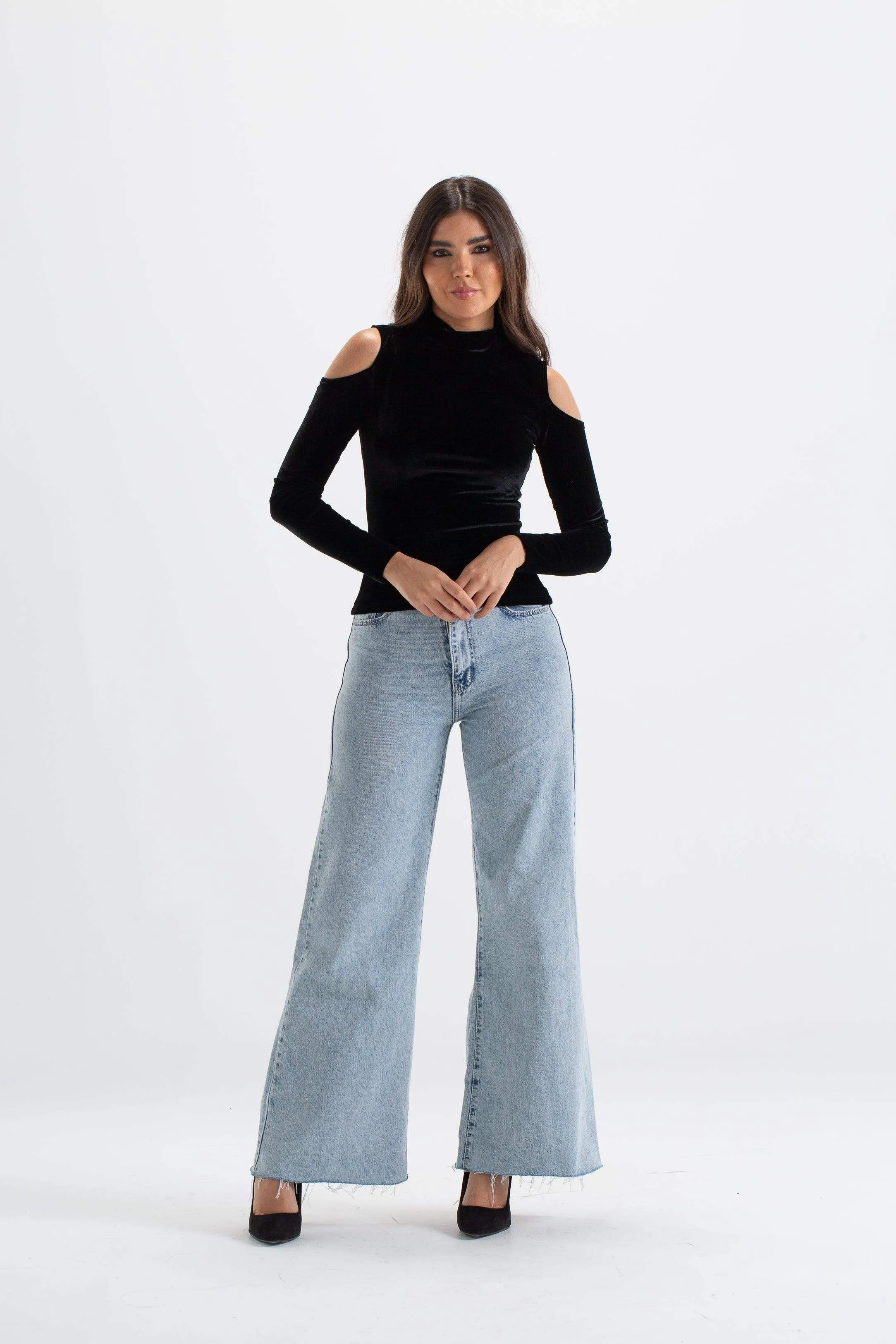 High Neck Shoulder Cut Top