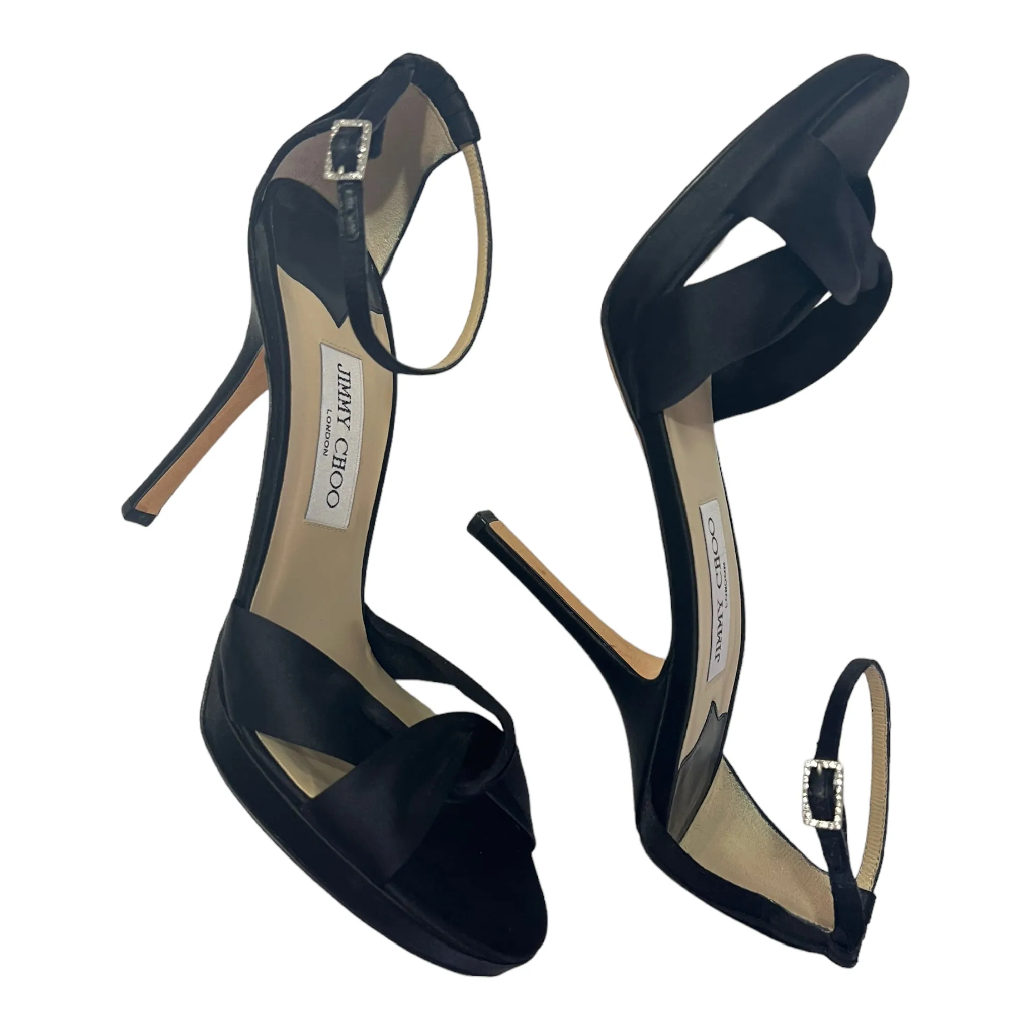 JIMMY CHOO BLACK SATIN HIGH HEELS OPEN TOE SIZE 40
