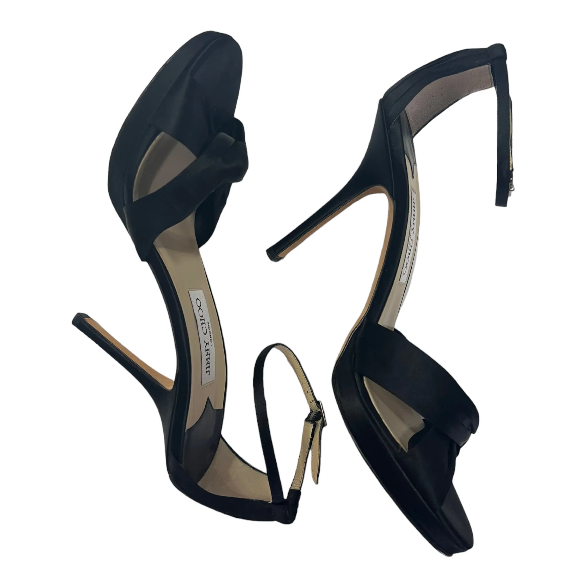 JIMMY CHOO BLACK SATIN HIGH HEELS OPEN TOE SIZE 40