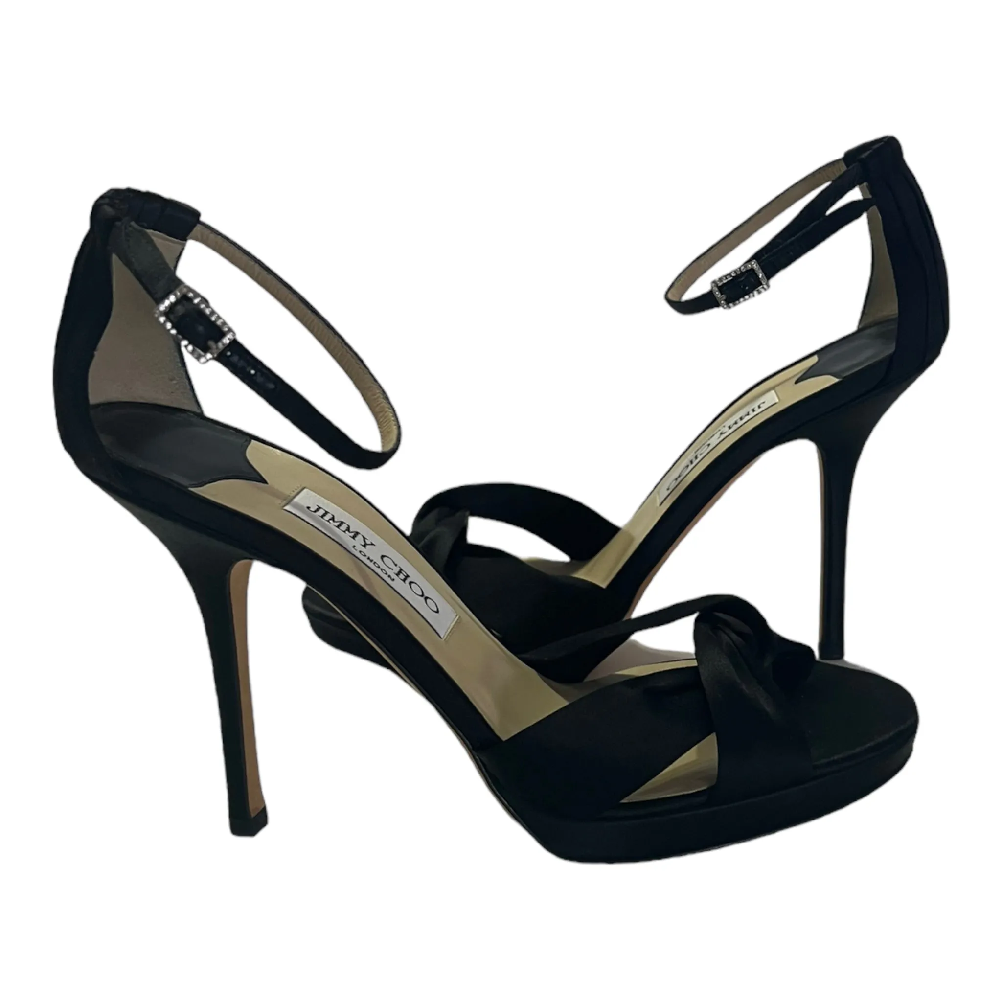 JIMMY CHOO BLACK SATIN HIGH HEELS OPEN TOE SIZE 40