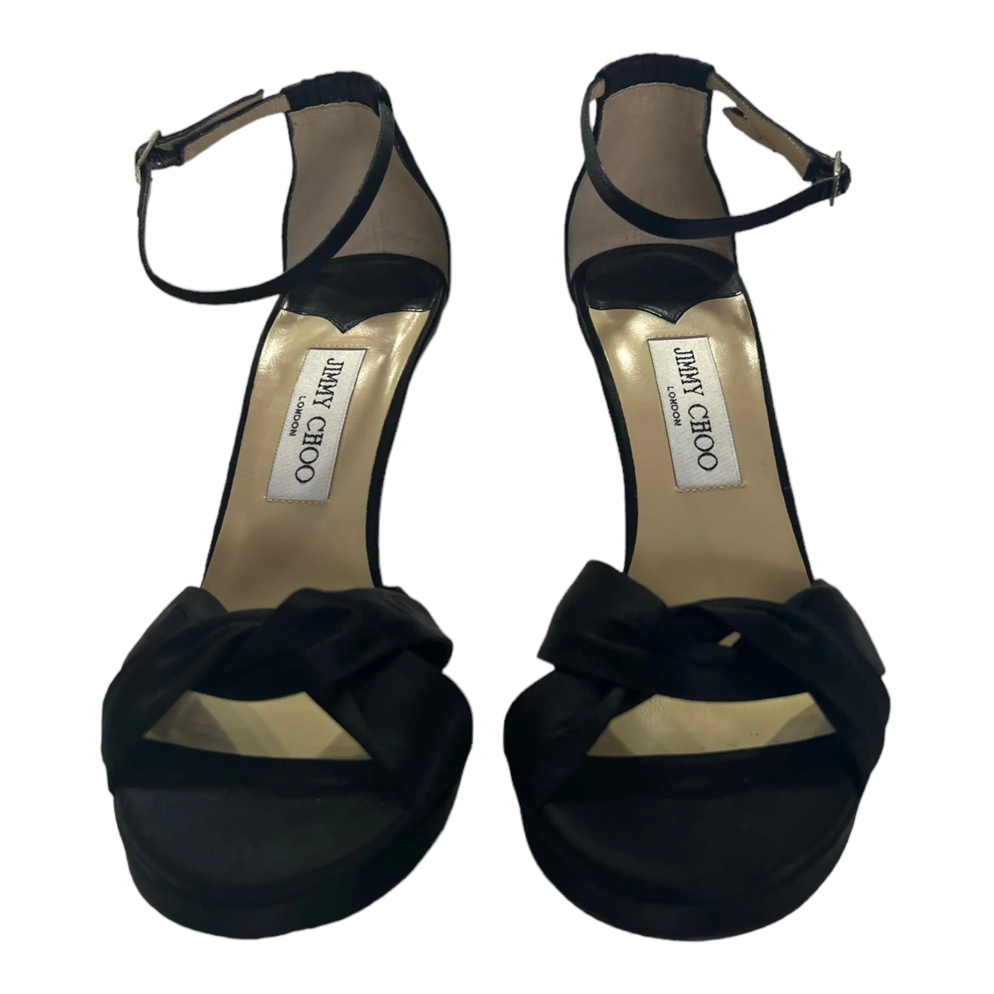 JIMMY CHOO BLACK SATIN HIGH HEELS OPEN TOE SIZE 40
