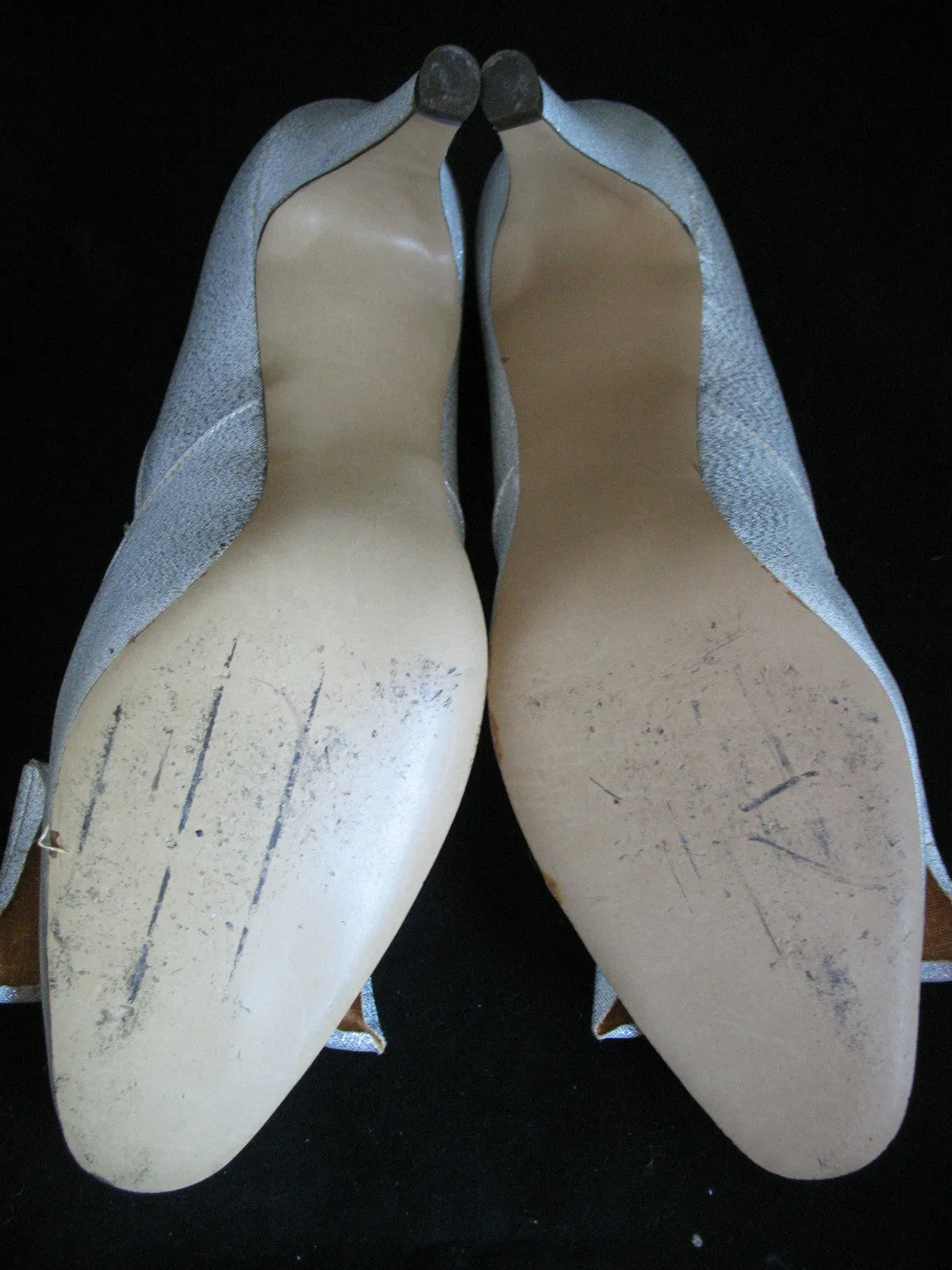 METALLIC SPARKLE SILVER GRAY Women Ladies 3-1/2in HIGH HEELS Womens SHOES size 7-1/2 B
