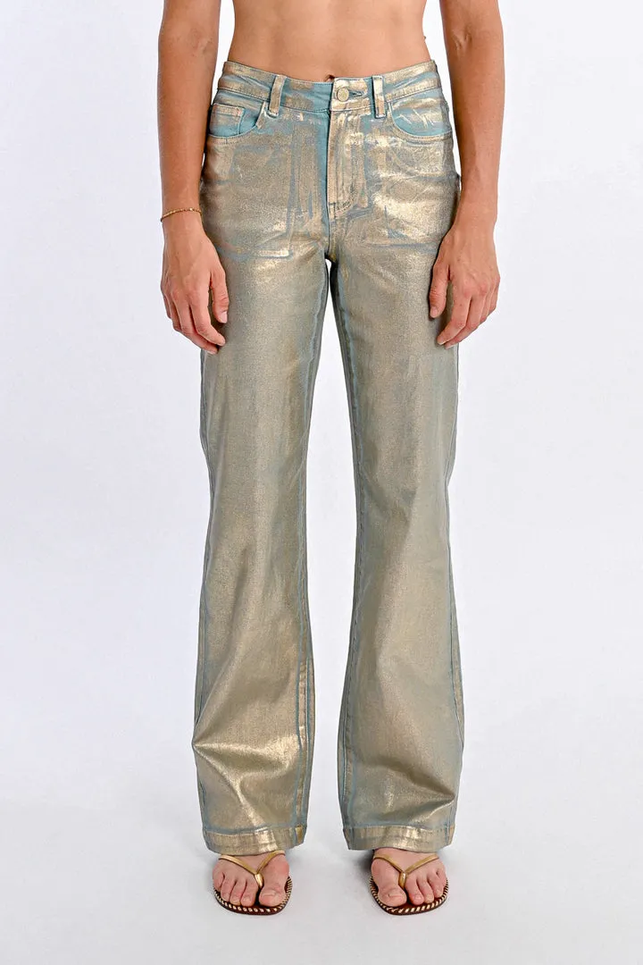 Molly Bracken Gold Foil Turquoise Trouser