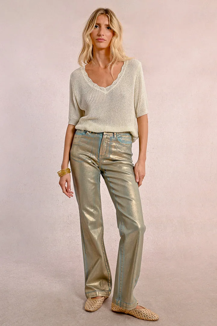 Molly Bracken Gold Foil Turquoise Trouser