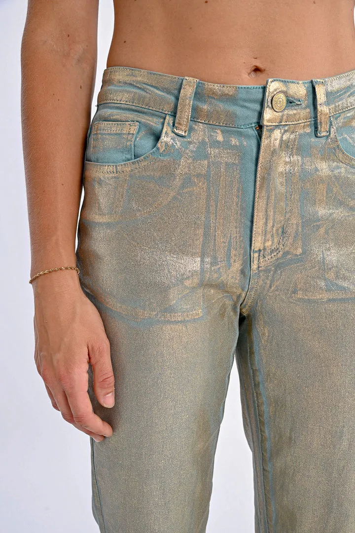 Molly Bracken Gold Foil Turquoise Trouser