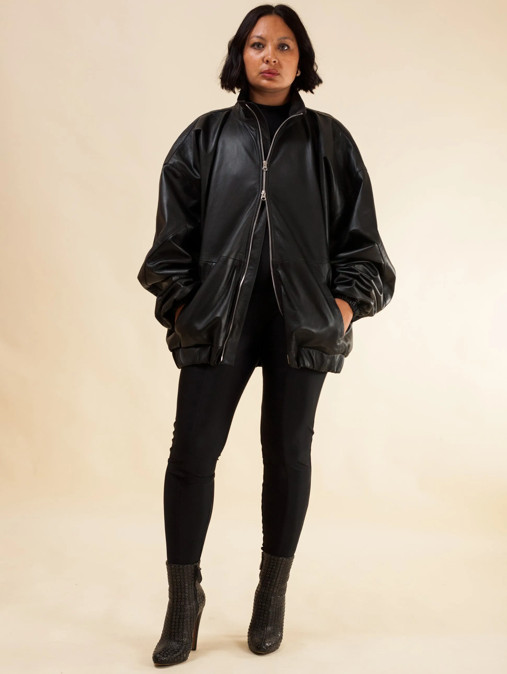 Oversized Nappa Leather Jacket (Black)