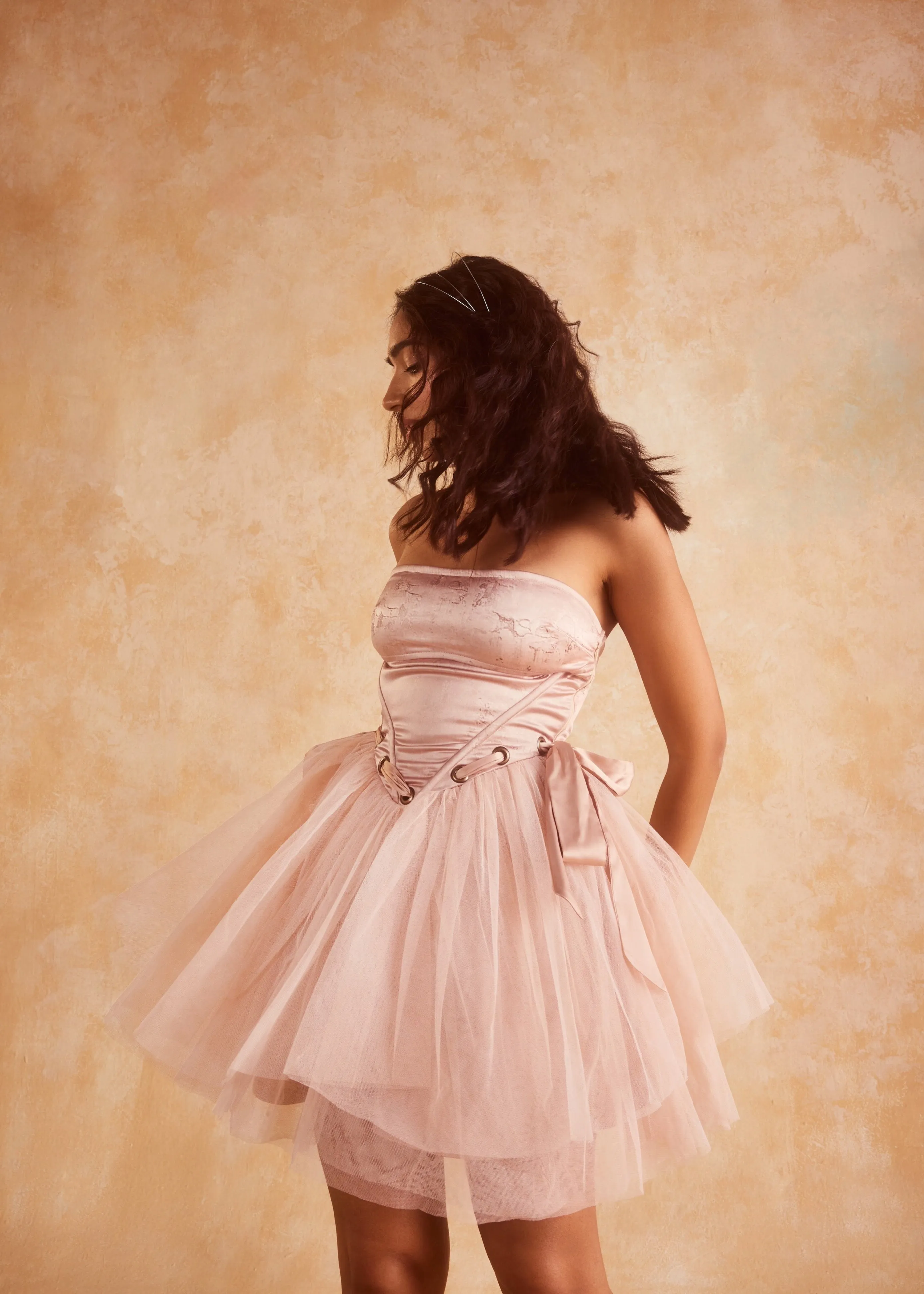 Palmer Blush Satin and Tulle Puff Corset Dress CL