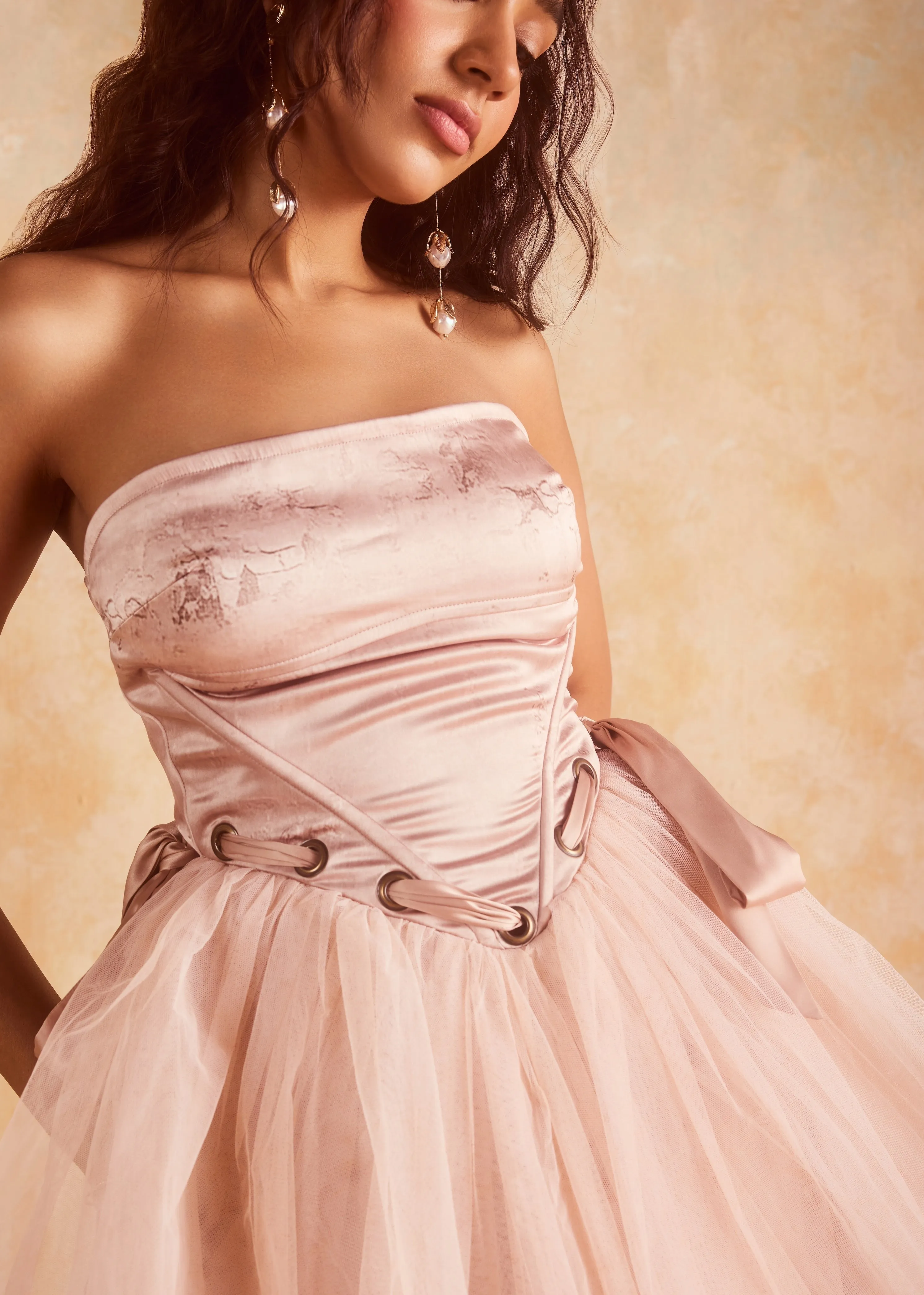 Palmer Blush Satin and Tulle Puff Corset Dress CL