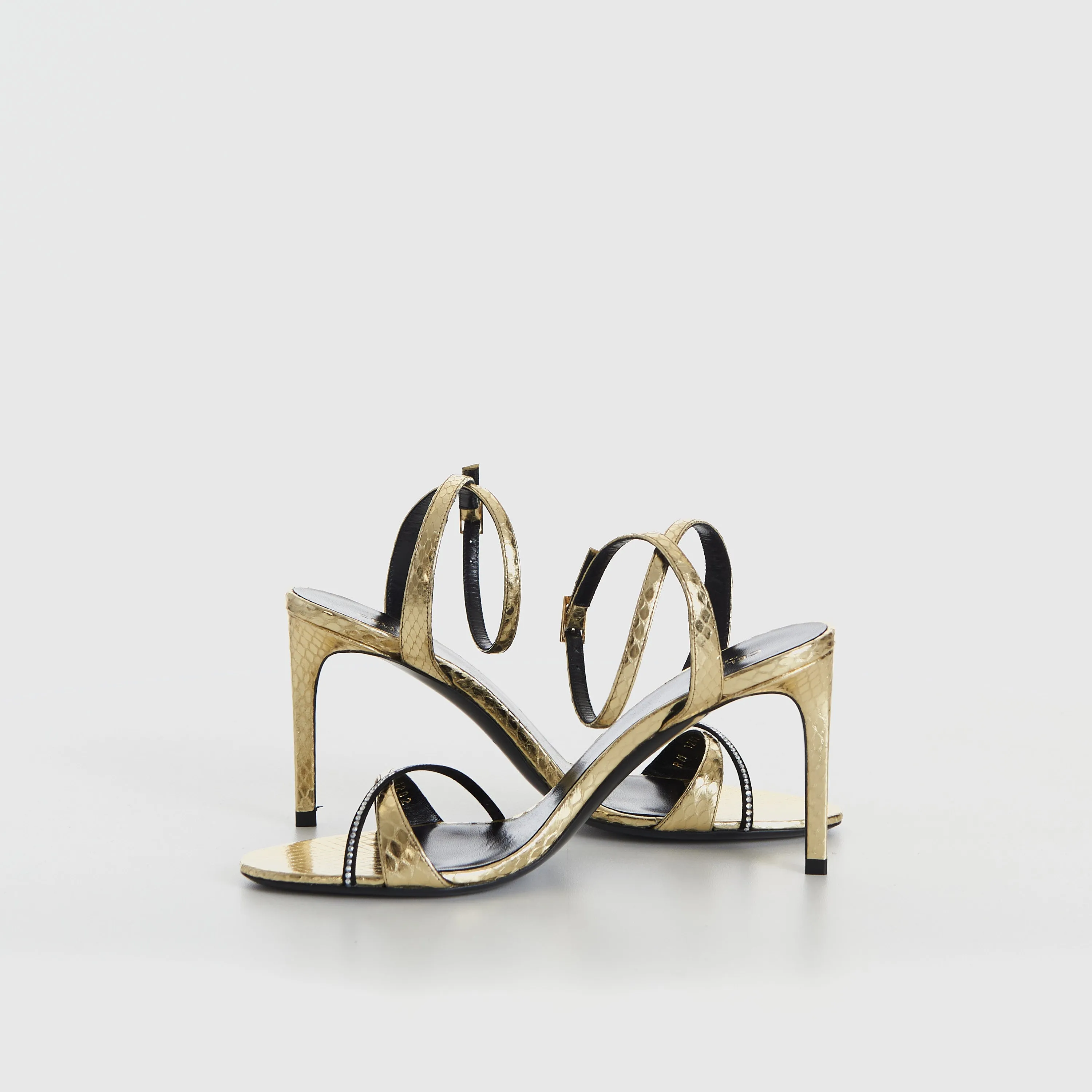 Platinum Evening High Heel Strass Sandal - Laminated Ayers Leather & Satin