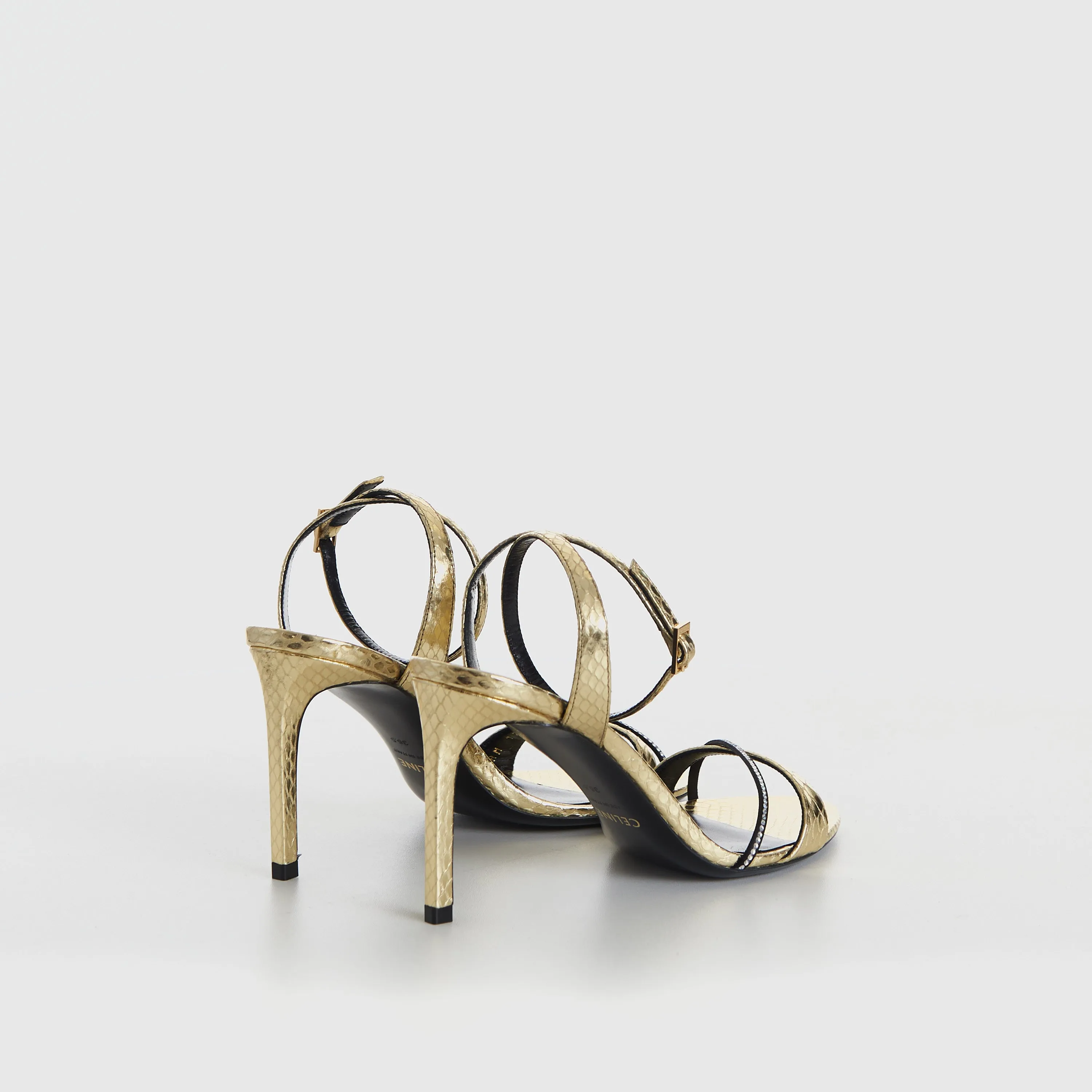 Platinum Evening High Heel Strass Sandal - Laminated Ayers Leather & Satin