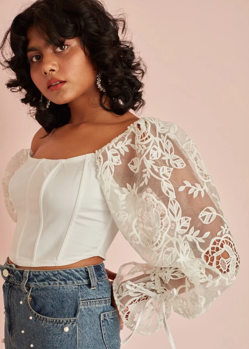 Sasha Embroidered Organza Sleeve Corset Top CL