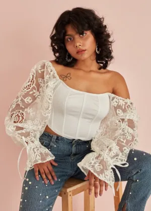 Sasha Embroidered Organza Sleeve Corset Top CL