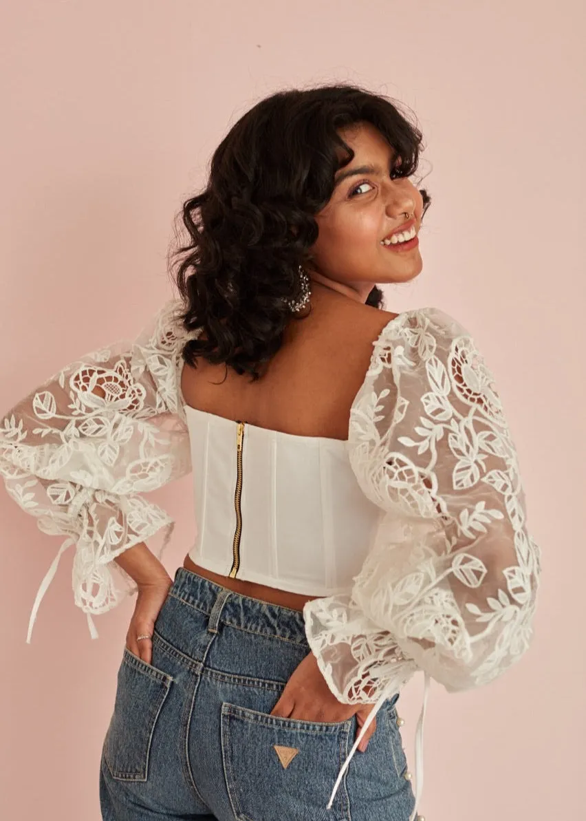 Sasha Embroidered Organza Sleeve Corset Top CL