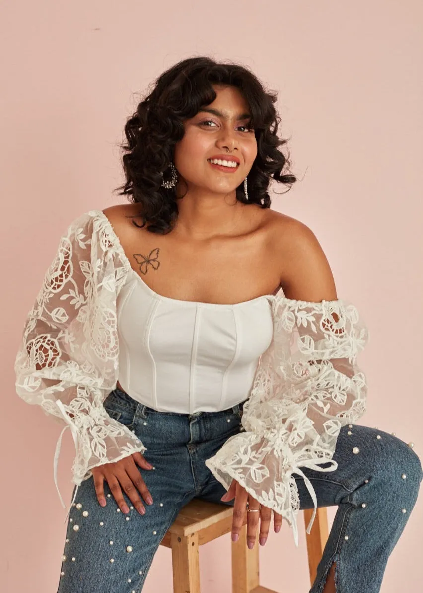 Sasha Embroidered Organza Sleeve Corset Top CL