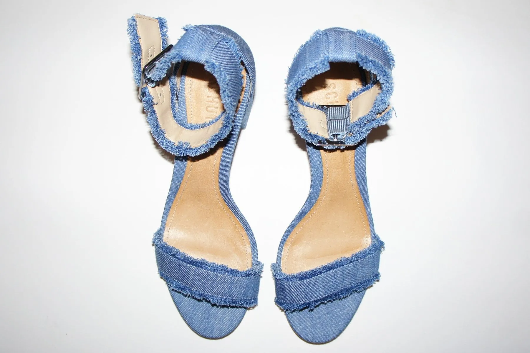 Schutz "Taisa" denim low heels sandals