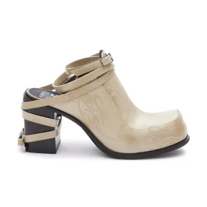   Simona Vanth Tango Stacked Etched Heels 'Brushed Taupe'