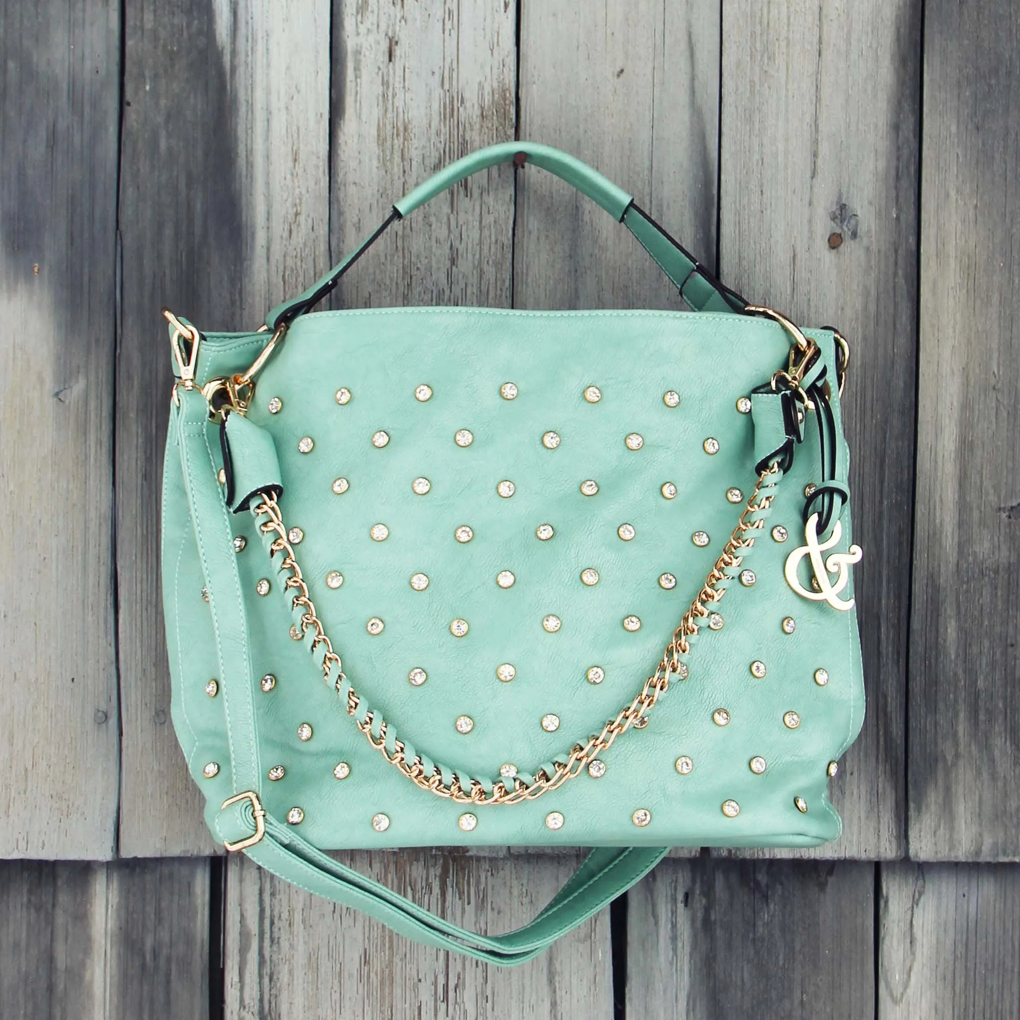 Stormy Skies Studded Tote in Mint