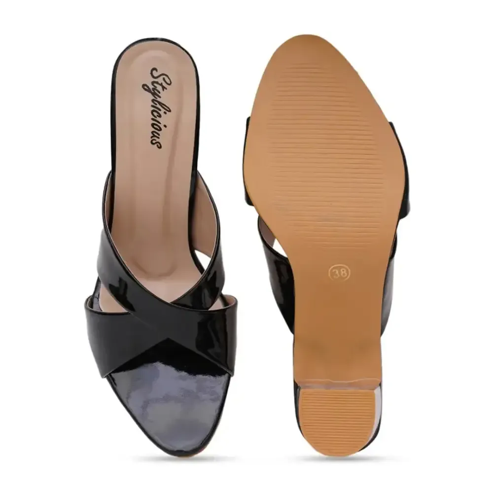 Stylicious Women and Girls Casual Black Block Heels