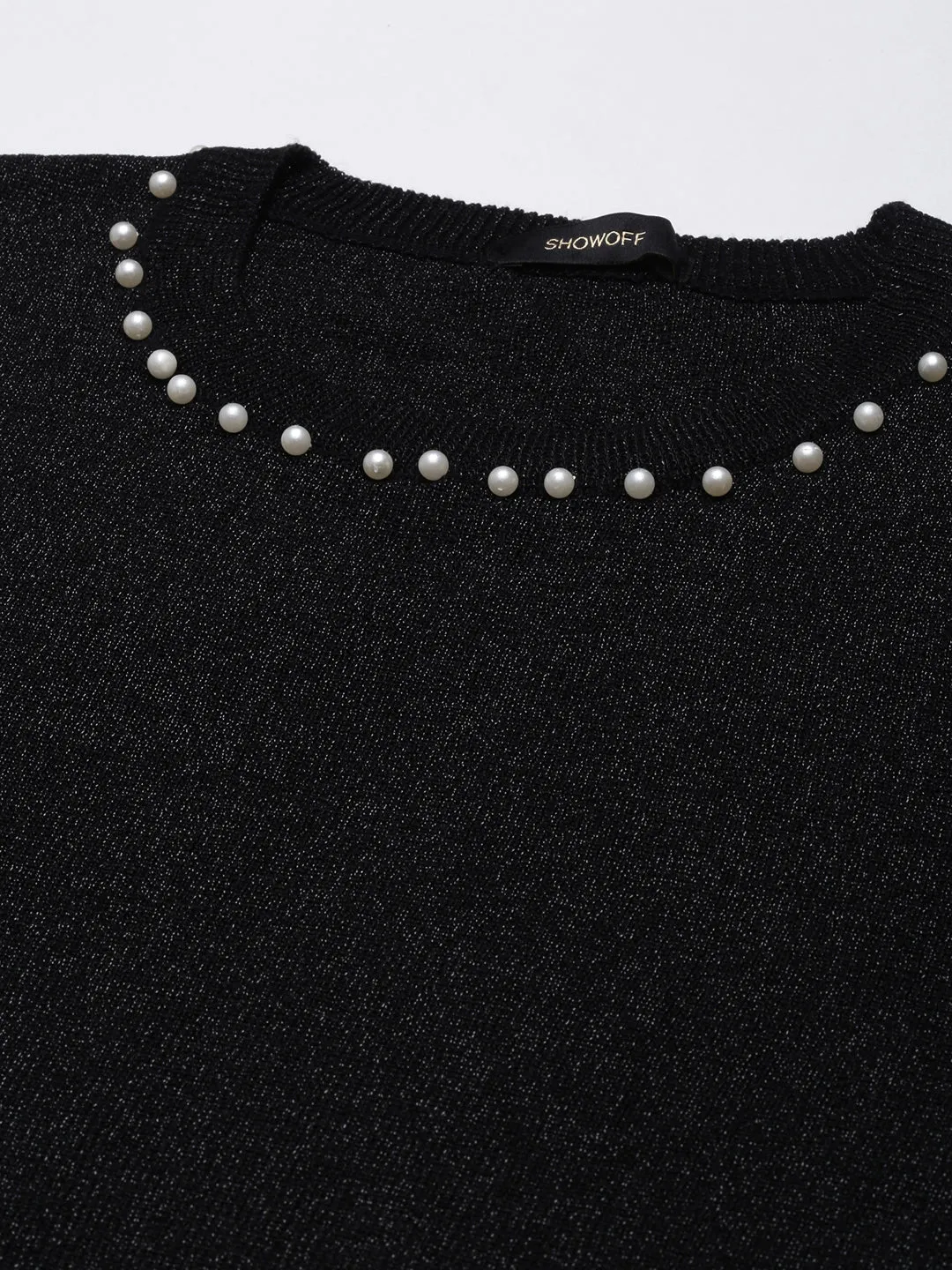 Women Black Cold-Shoulder Studded Top