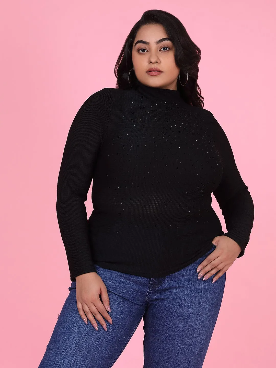 Women Black Studded Top