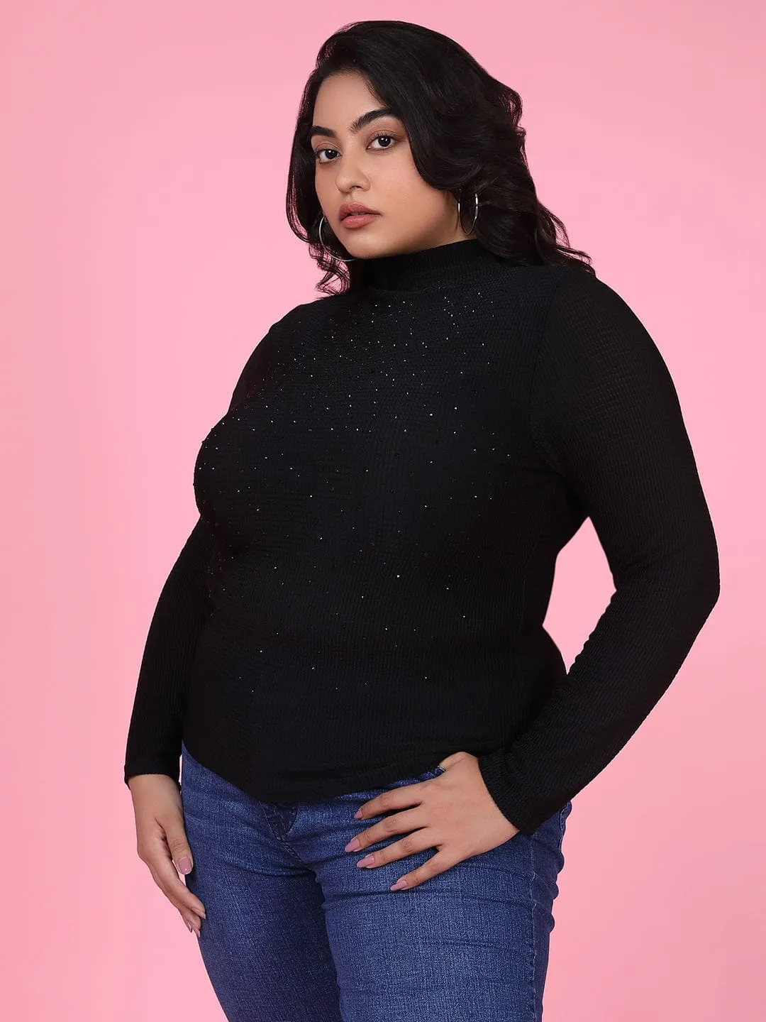Women Black Studded Top
