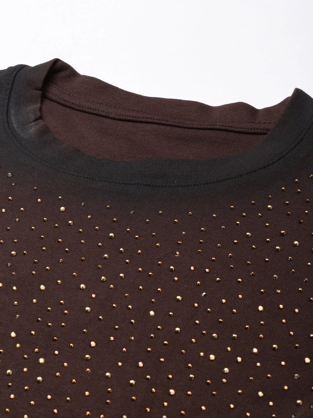 Women Brown Embellished Studded Fitted Top