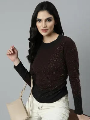 Women Brown Embellished Studded Fitted Top