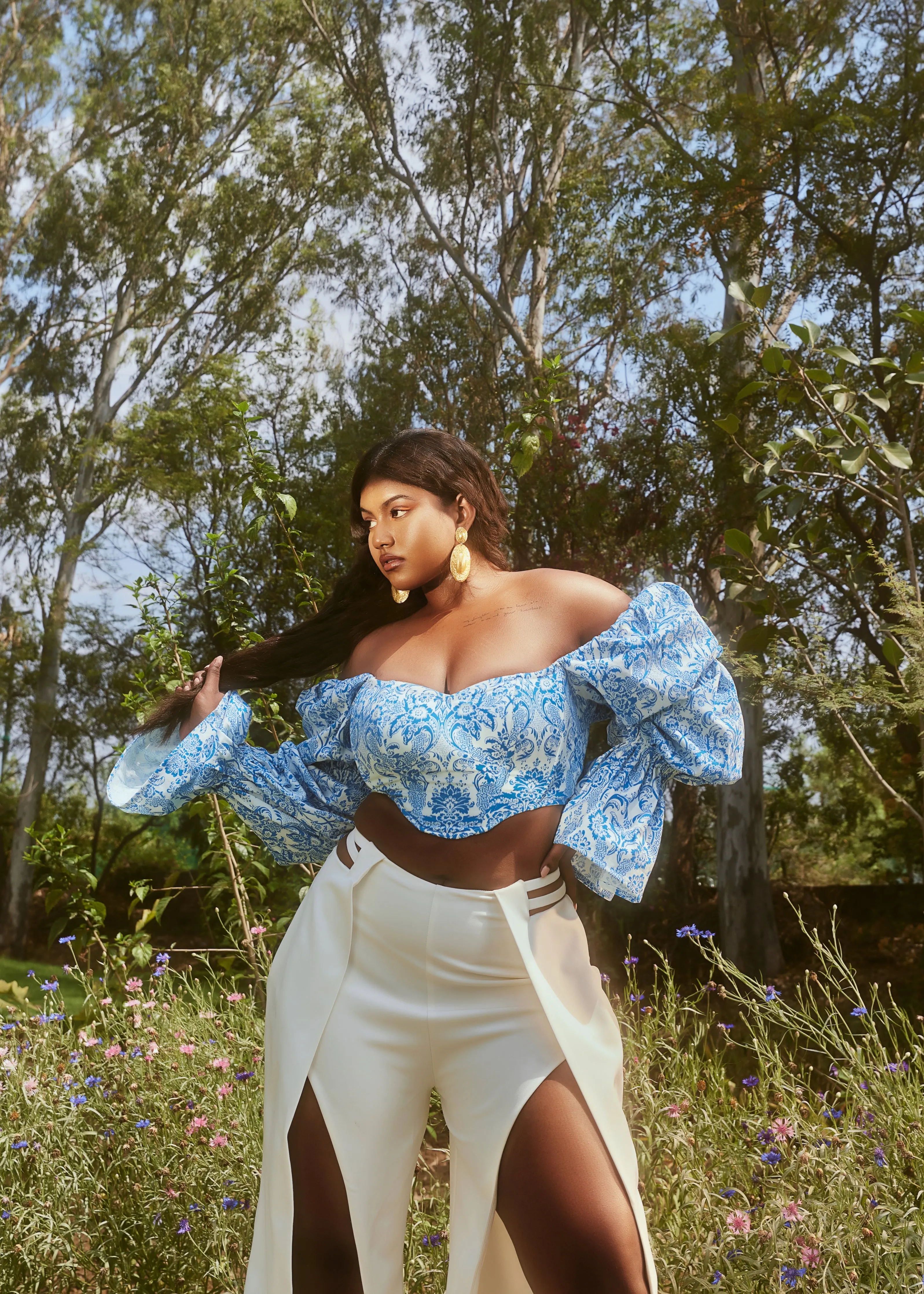 Yelena Blue and White Corset and Pants Set CL