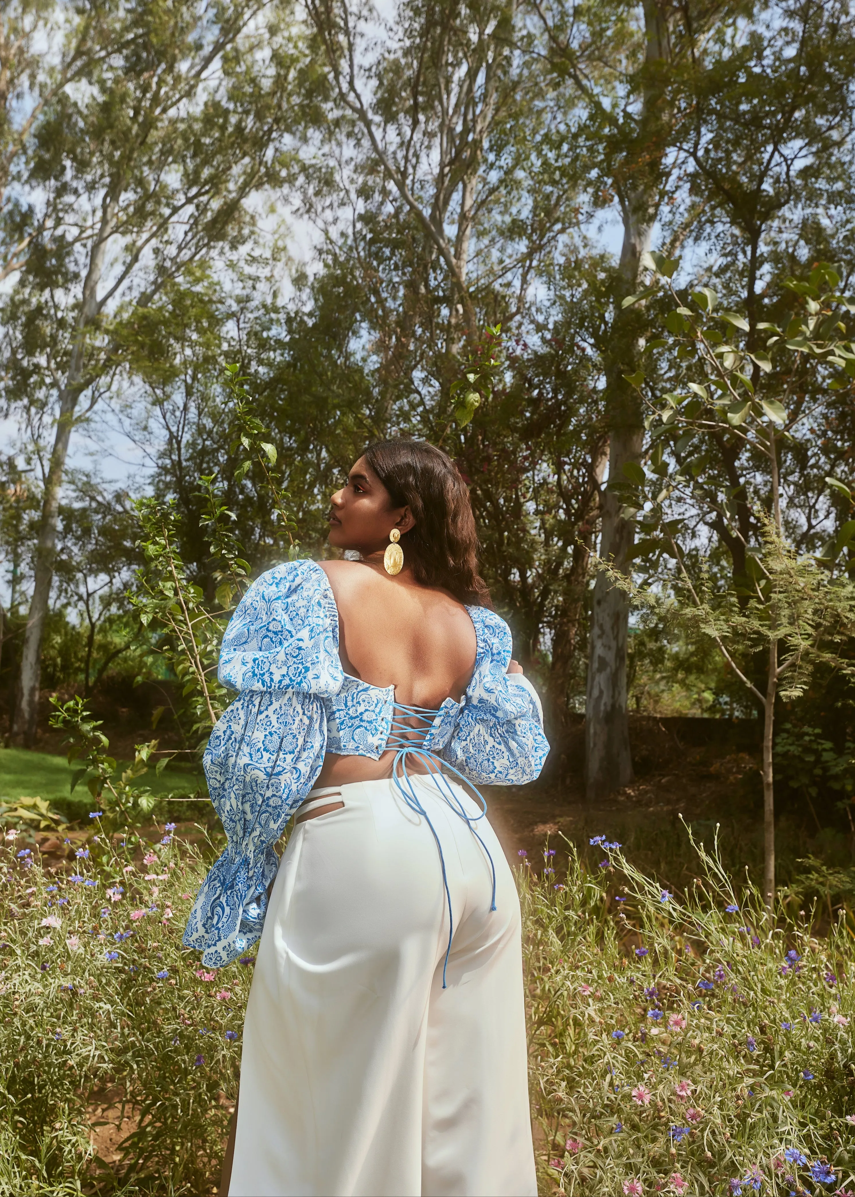 Yelena Blue and White Corset and Pants Set CL