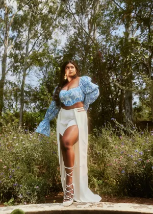 Yelena Blue and White Corset and Pants Set CL